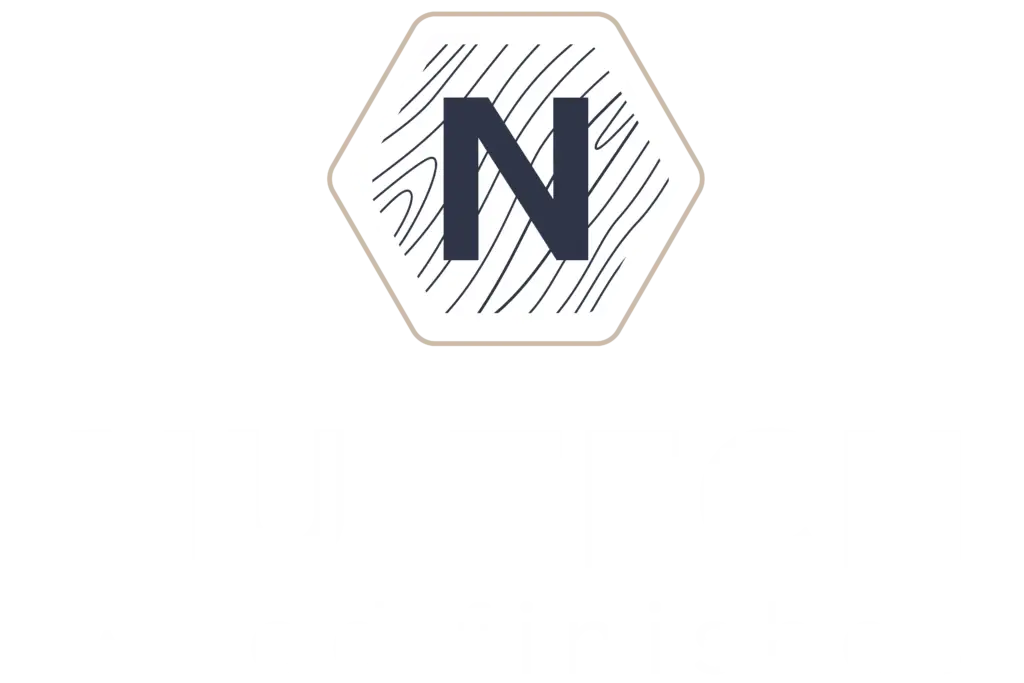 Nu-Tech wood finishes logo in white vertical